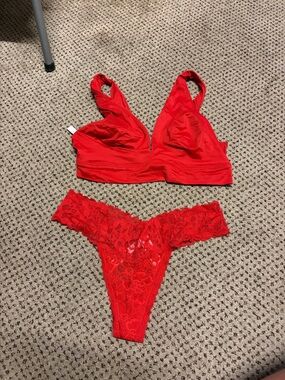 Victoria's Secret Red Lace Bra and Thong Set